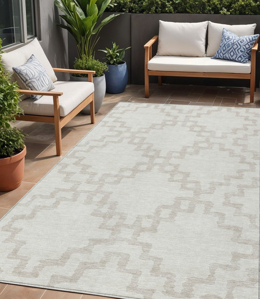 Tabselect Home Line 5' X 8' Ivory And Beige Geometric Washable Indoor Outdoor Area Rug