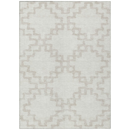 Tabselect Home Line 5' X 8' Ivory And Beige Geometric Washable Indoor Outdoor Area Rug