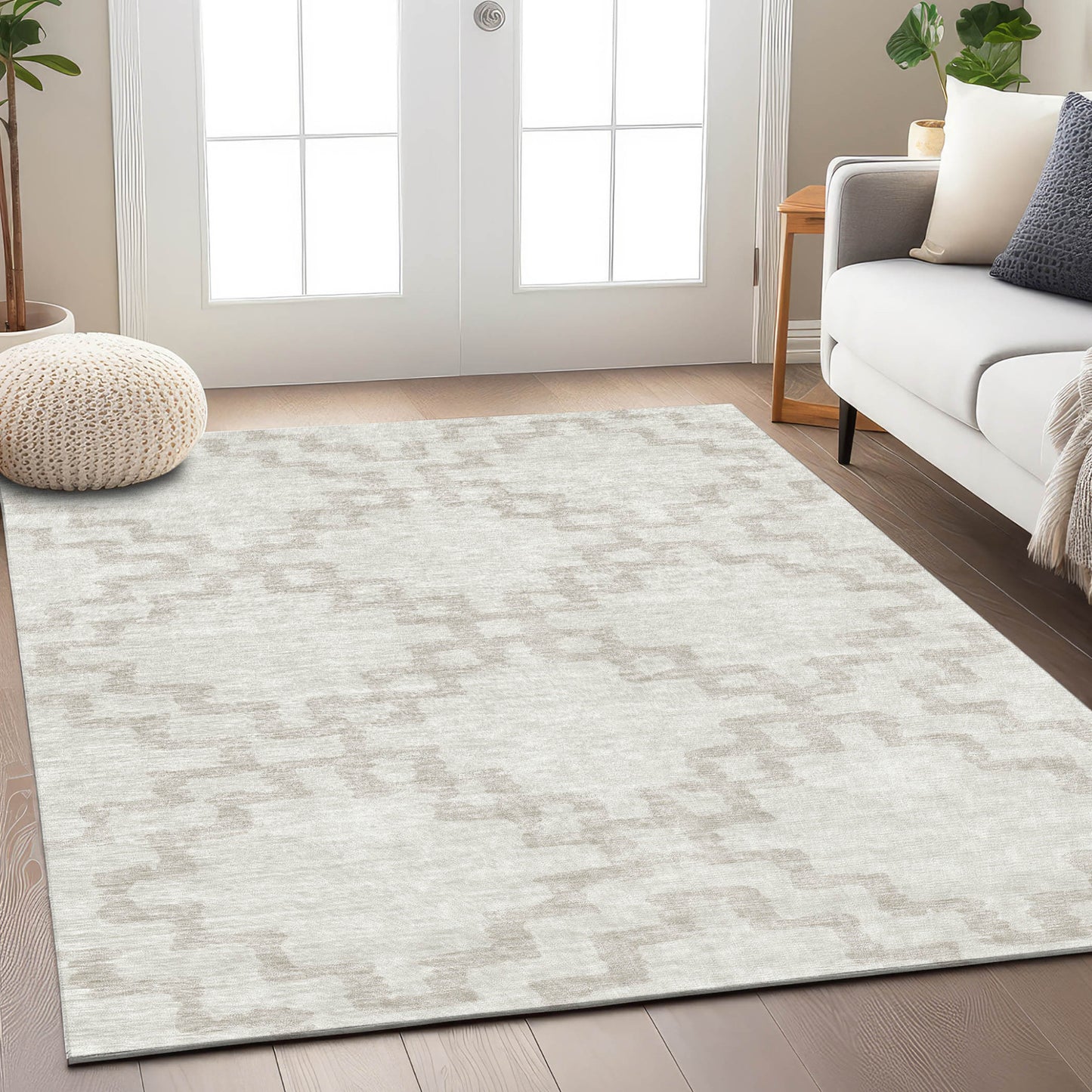 Tabselect Home Line 5' X 8' Ivory And Beige Geometric Washable Indoor Outdoor Area Rug