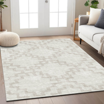 Tabselect Home Line 5' X 8' Ivory And Beige Geometric Washable Indoor Outdoor Area Rug