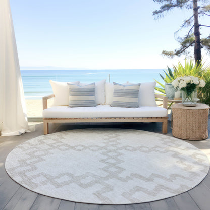 Tabselect Home Line 8' Ivory And Beige Round Geometric Washable Indoor Outdoor Area Rug