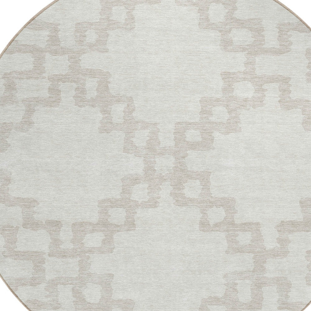 Tabselect Home Line 8' Ivory And Beige Round Geometric Washable Indoor Outdoor Area Rug