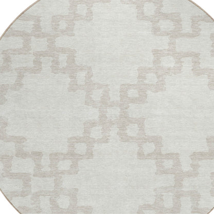 Tabselect Home Line 8' Ivory And Beige Round Geometric Washable Indoor Outdoor Area Rug