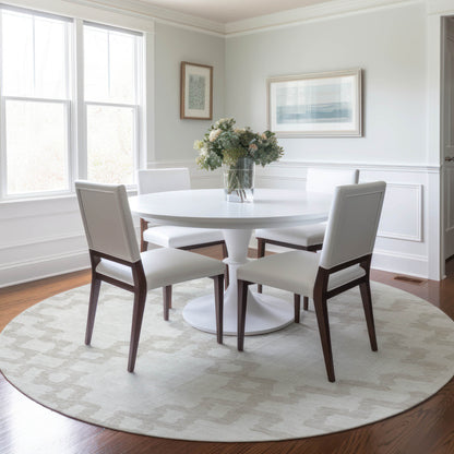 Tabselect Home Line 8' Ivory And Beige Round Geometric Washable Indoor Outdoor Area Rug