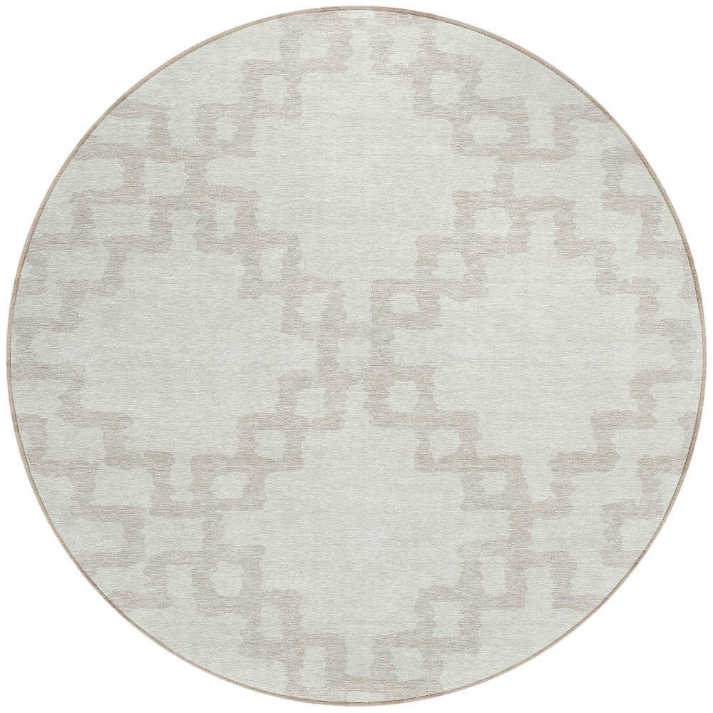 Tabselect Home Line 8' Ivory And Beige Round Geometric Washable Indoor Outdoor Area Rug