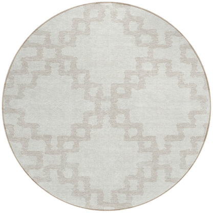 Tabselect Home Line 8' Ivory And Beige Round Geometric Washable Indoor Outdoor Area Rug