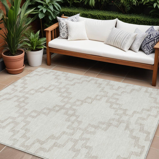 Tabselect Home Line 8' X 10' Ivory And Beige Geometric Washable Indoor Outdoor Area Rug