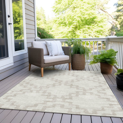 Tabselect Home Line 8' X 10' Ivory And Beige Geometric Washable Indoor Outdoor Area Rug