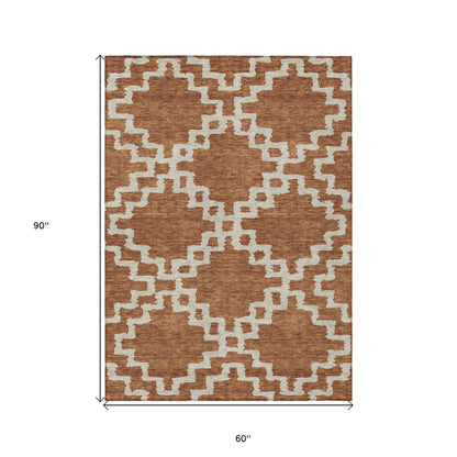 Tabselect Home Line 5' X 8' Brown And Ivory Geometric Washable Indoor Outdoor Area Rug