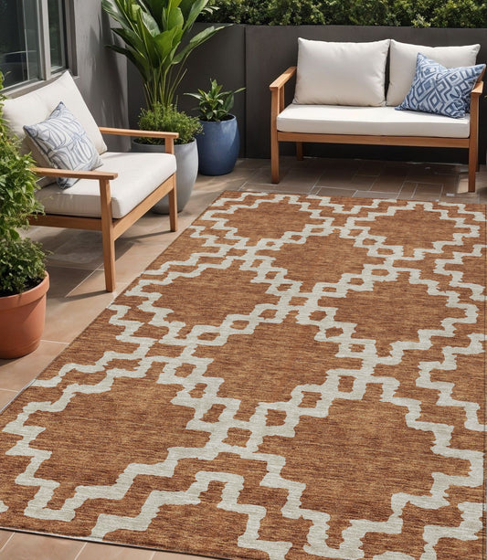 Tabselect Home Line 5' X 8' Brown And Ivory Geometric Washable Indoor Outdoor Area Rug