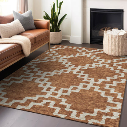 Tabselect Home Line 5' X 8' Brown And Ivory Geometric Washable Indoor Outdoor Area Rug