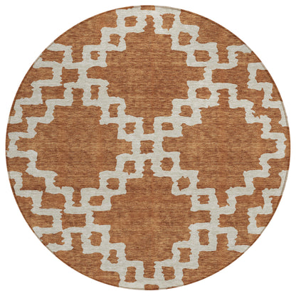Tabselect Home Line 8' Brown And Ivory Round Geometric Washable Indoor Outdoor Area Rug