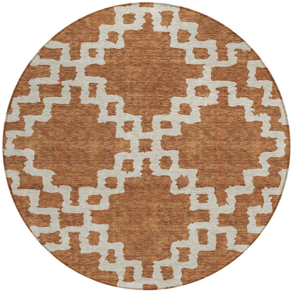 Tabselect Home Line 8' Brown And Ivory Round Geometric Washable Indoor Outdoor Area Rug
