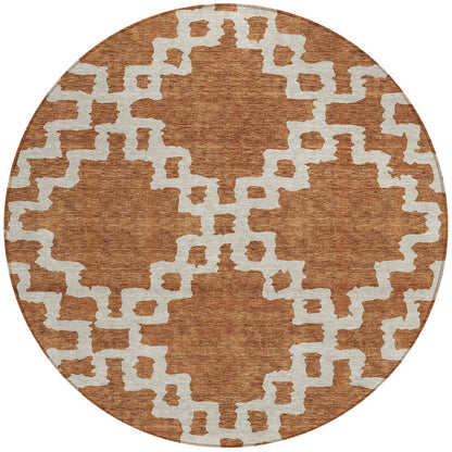 Tabselect Home Line 8' Brown And Ivory Round Geometric Washable Indoor Outdoor Area Rug