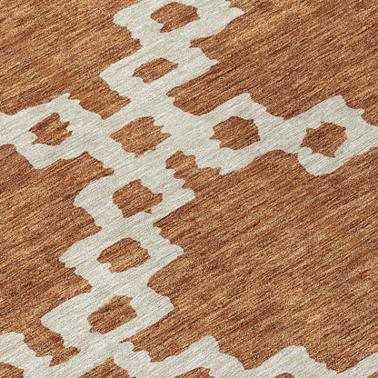 Tabselect Home Line 8' Brown And Ivory Round Geometric Washable Indoor Outdoor Area Rug