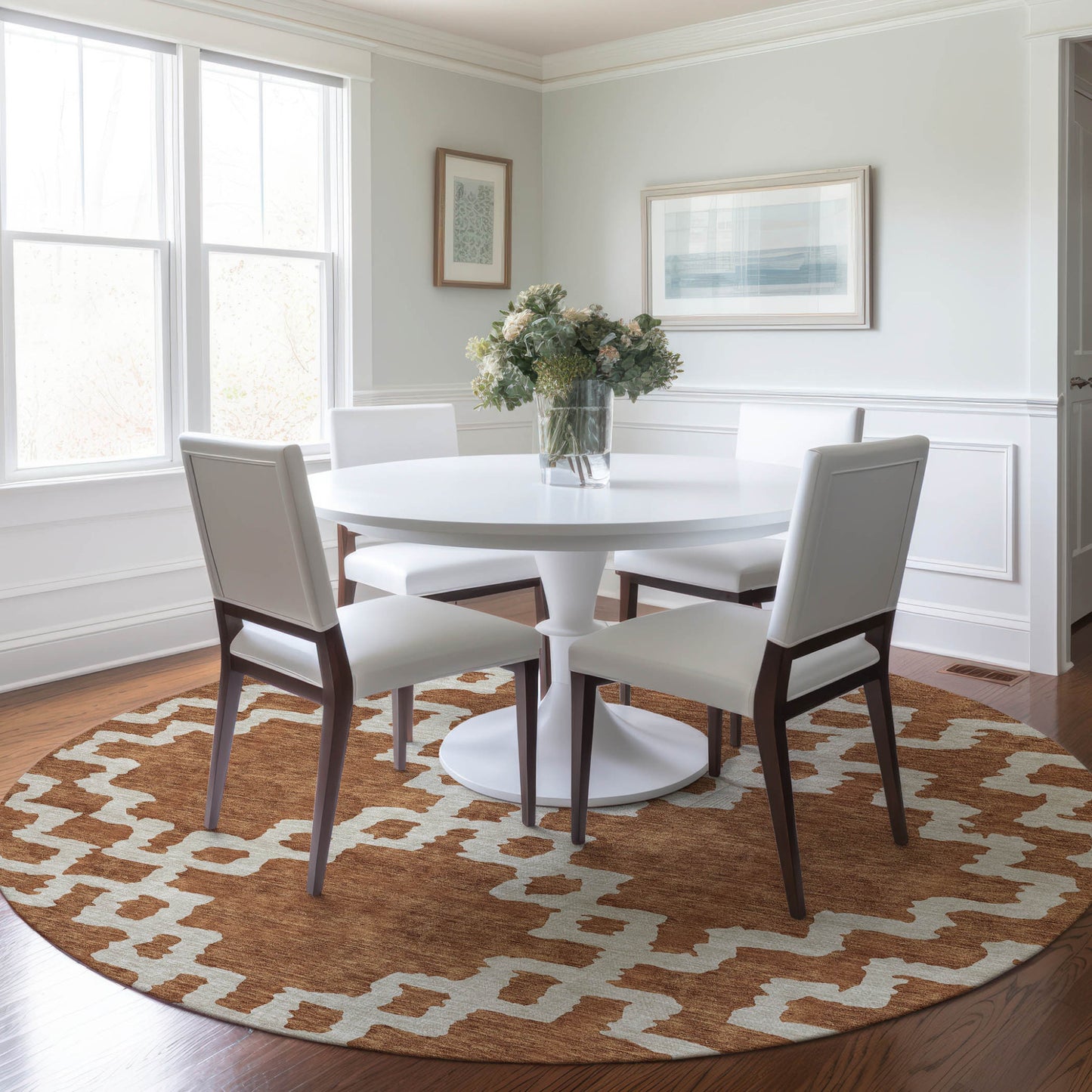 Tabselect Home Line 8' Brown And Ivory Round Geometric Washable Indoor Outdoor Area Rug