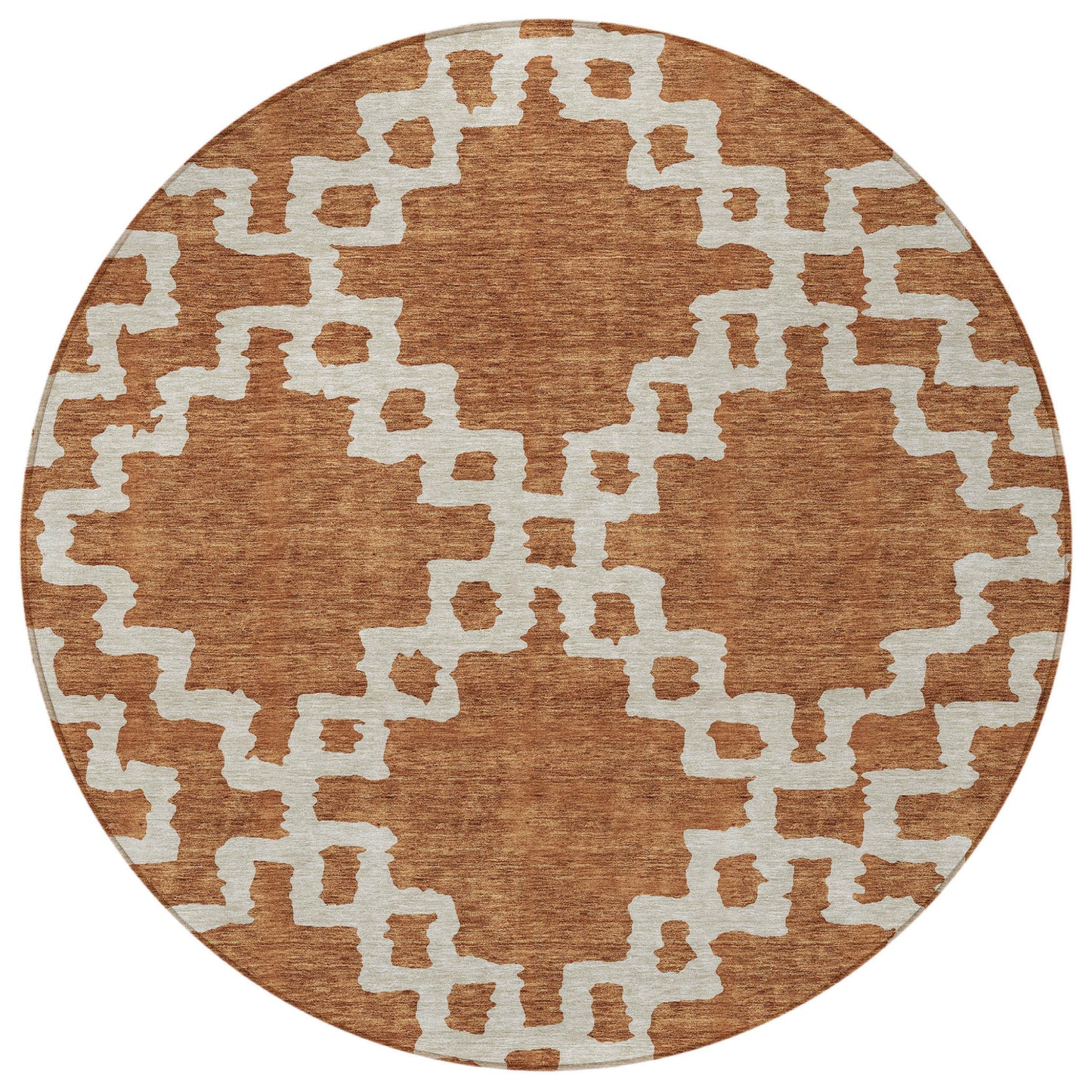 Tabselect Home Line 8' Brown And Ivory Round Geometric Washable Indoor Outdoor Area Rug