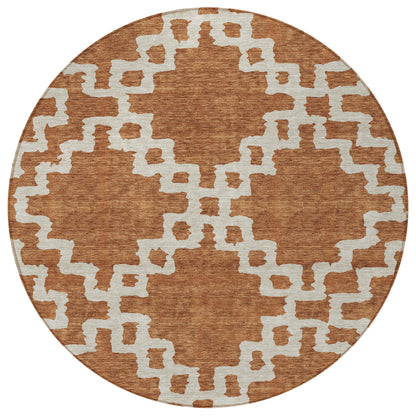 Tabselect Home Line 8' Brown And Ivory Round Geometric Washable Indoor Outdoor Area Rug