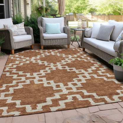 Tabselect Home Line 8' X 10' Brown And Ivory Geometric Washable Indoor Outdoor Area Rug
