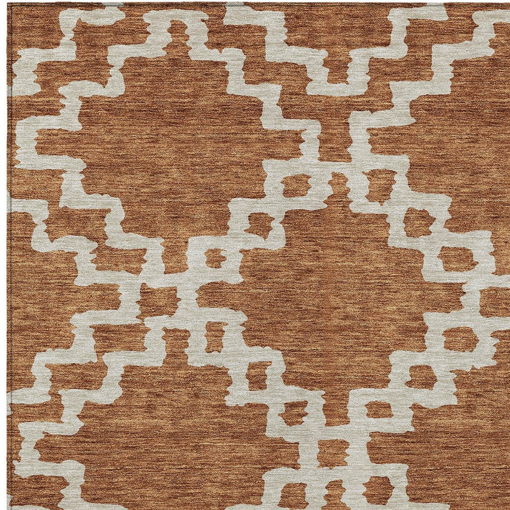 Tabselect Home Line 8' X 10' Brown And Ivory Geometric Washable Indoor Outdoor Area Rug