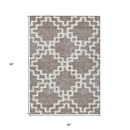 Tabselect Home Line 5' X 8' Taupe And Ivory Geometric Washable Indoor Outdoor Area Rug