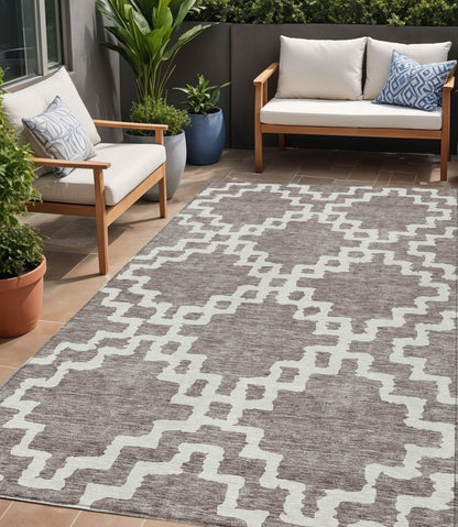 Tabselect Home Line 5' X 8' Taupe And Ivory Geometric Washable Indoor Outdoor Area Rug