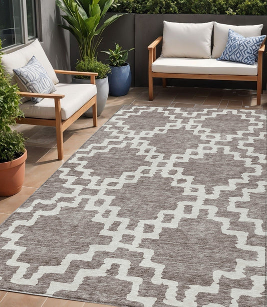 Tabselect Home Line 5' X 8' Taupe And Ivory Geometric Washable Indoor Outdoor Area Rug