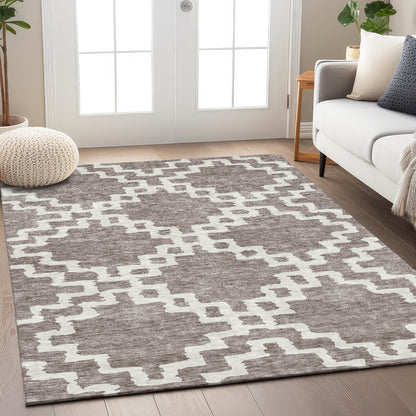 Tabselect Home Line 5' X 8' Taupe And Ivory Geometric Washable Indoor Outdoor Area Rug