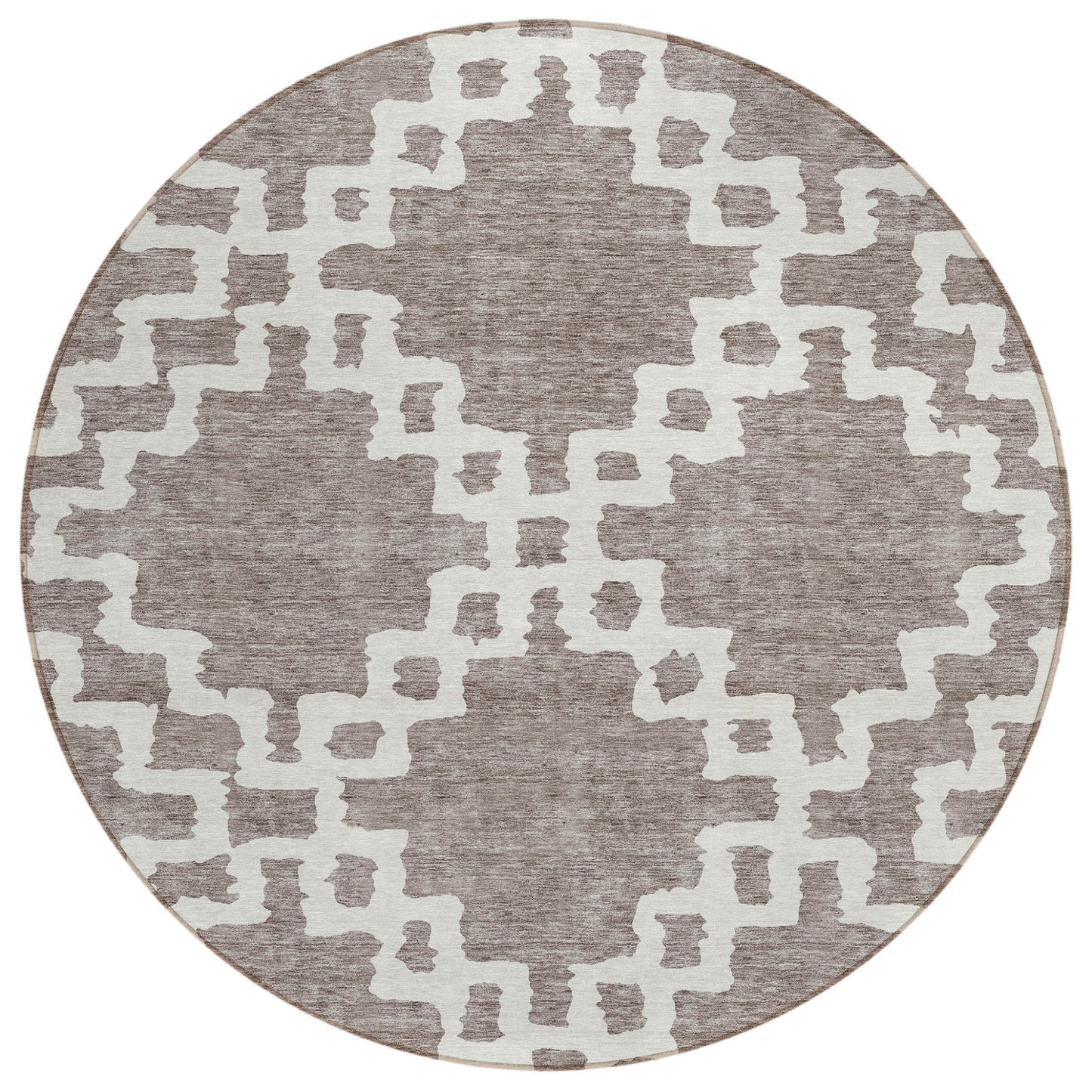 Tabselect Home Line 8' Taupe And Ivory Round Geometric Washable Indoor Outdoor Area Rug