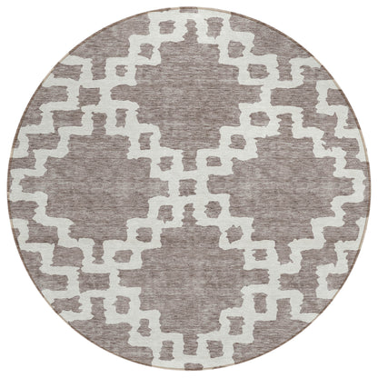 Tabselect Home Line 8' Taupe And Ivory Round Geometric Washable Indoor Outdoor Area Rug