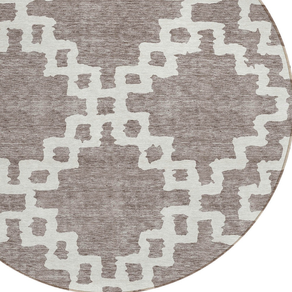 Tabselect Home Line 8' Taupe And Ivory Round Geometric Washable Indoor Outdoor Area Rug
