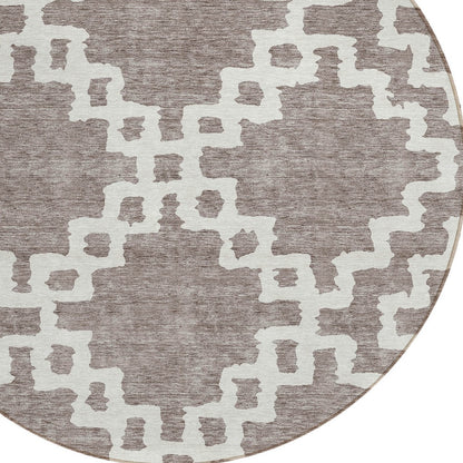 Tabselect Home Line 8' Taupe And Ivory Round Geometric Washable Indoor Outdoor Area Rug