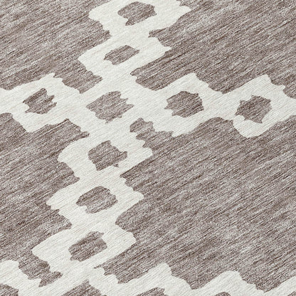 Tabselect Home Line 8' Taupe And Ivory Round Geometric Washable Indoor Outdoor Area Rug