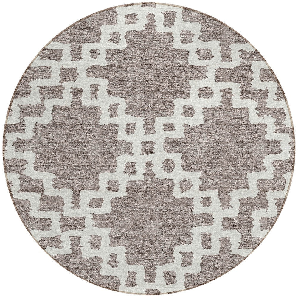Tabselect Home Line 8' Taupe And Ivory Round Geometric Washable Indoor Outdoor Area Rug