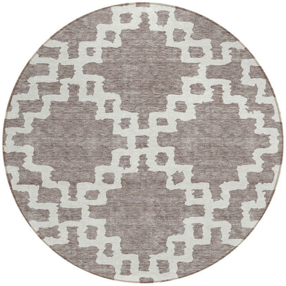 Tabselect Home Line 8' Taupe And Ivory Round Geometric Washable Indoor Outdoor Area Rug