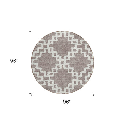 Tabselect Home Line 8' Taupe And Ivory Round Geometric Washable Indoor Outdoor Area Rug