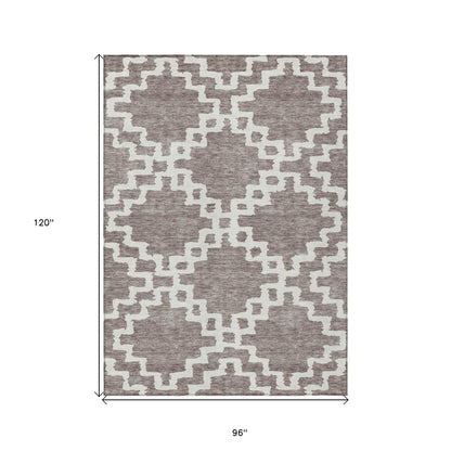 Tabselect Home Line 8' X 10' Taupe And Ivory Geometric Washable Indoor Outdoor Area Rug