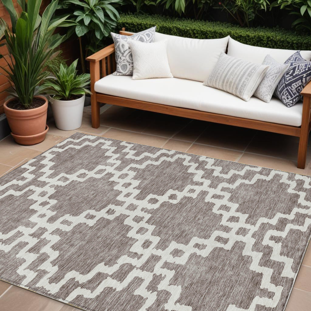 Tabselect Home Line 8' X 10' Taupe And Ivory Geometric Washable Indoor Outdoor Area Rug