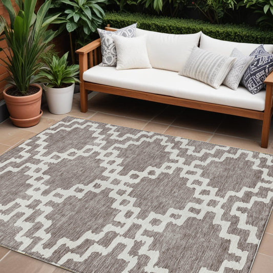 Tabselect Home Line 8' X 10' Taupe And Ivory Geometric Washable Indoor Outdoor Area Rug