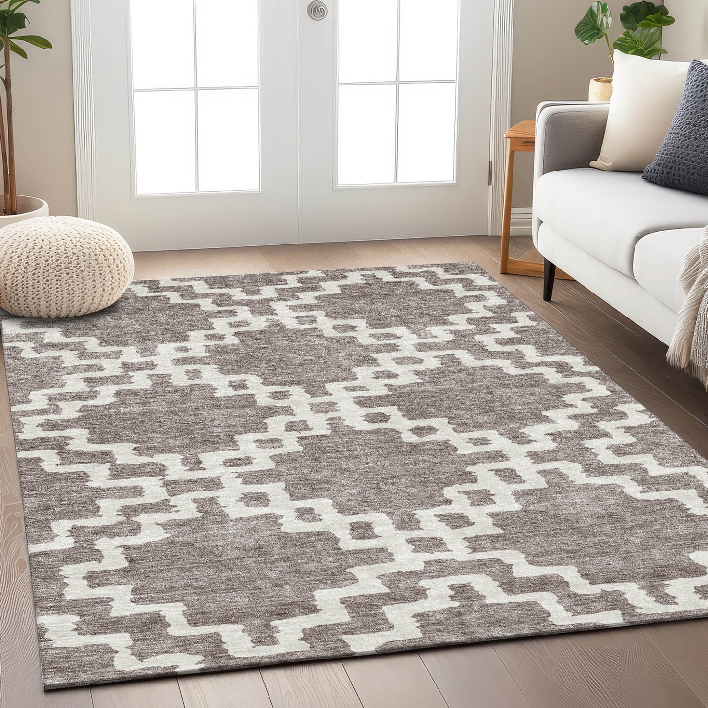 Tabselect Home Line 8' X 10' Taupe And Ivory Geometric Washable Indoor Outdoor Area Rug