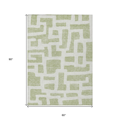 Tabselect Home Line 5' X 8' Artichoke Green And Ivory Abstract Washable Indoor Outdoor Area Rug