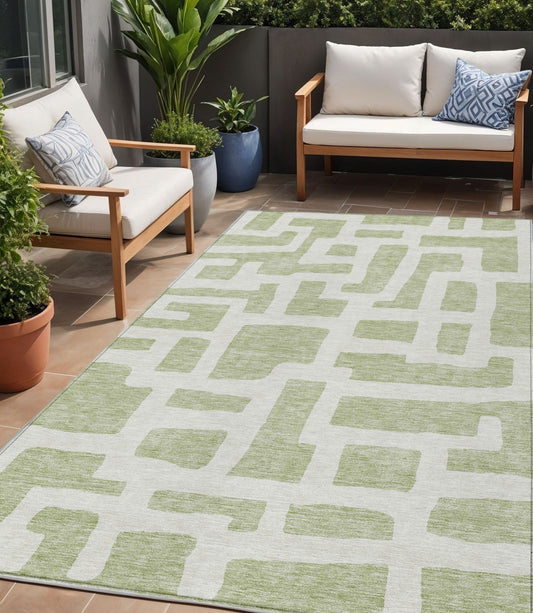 Tabselect Home Line 5' X 8' Artichoke Green And Ivory Abstract Washable Indoor Outdoor Area Rug
