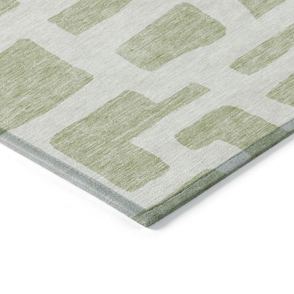 Tabselect Home Line 5' X 8' Artichoke Green And Ivory Abstract Washable Indoor Outdoor Area Rug