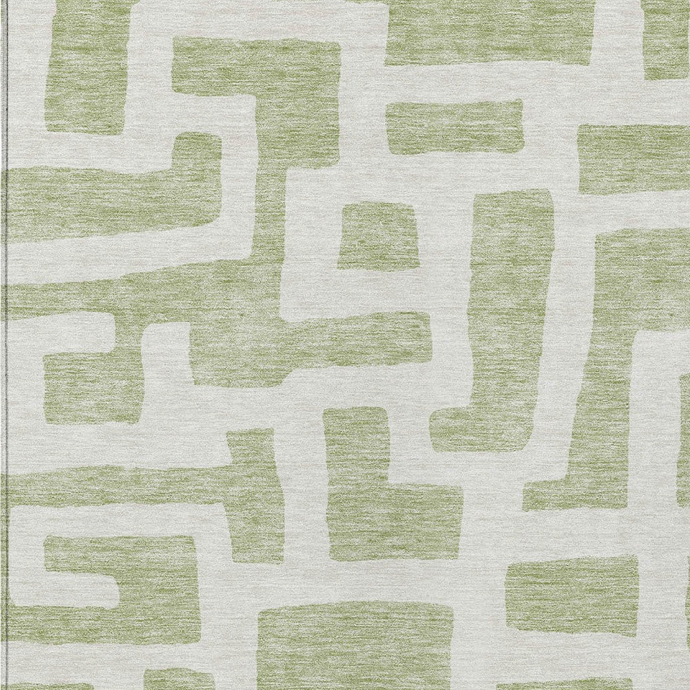 Tabselect Home Line 5' X 8' Artichoke Green And Ivory Abstract Washable Indoor Outdoor Area Rug