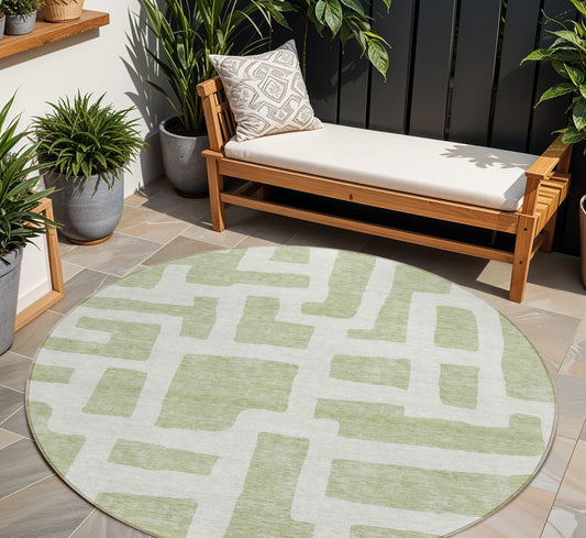 Tabselect Home Line 8' Artichoke Green And Ivory Round Abstract Washable Indoor Outdoor Area Rug