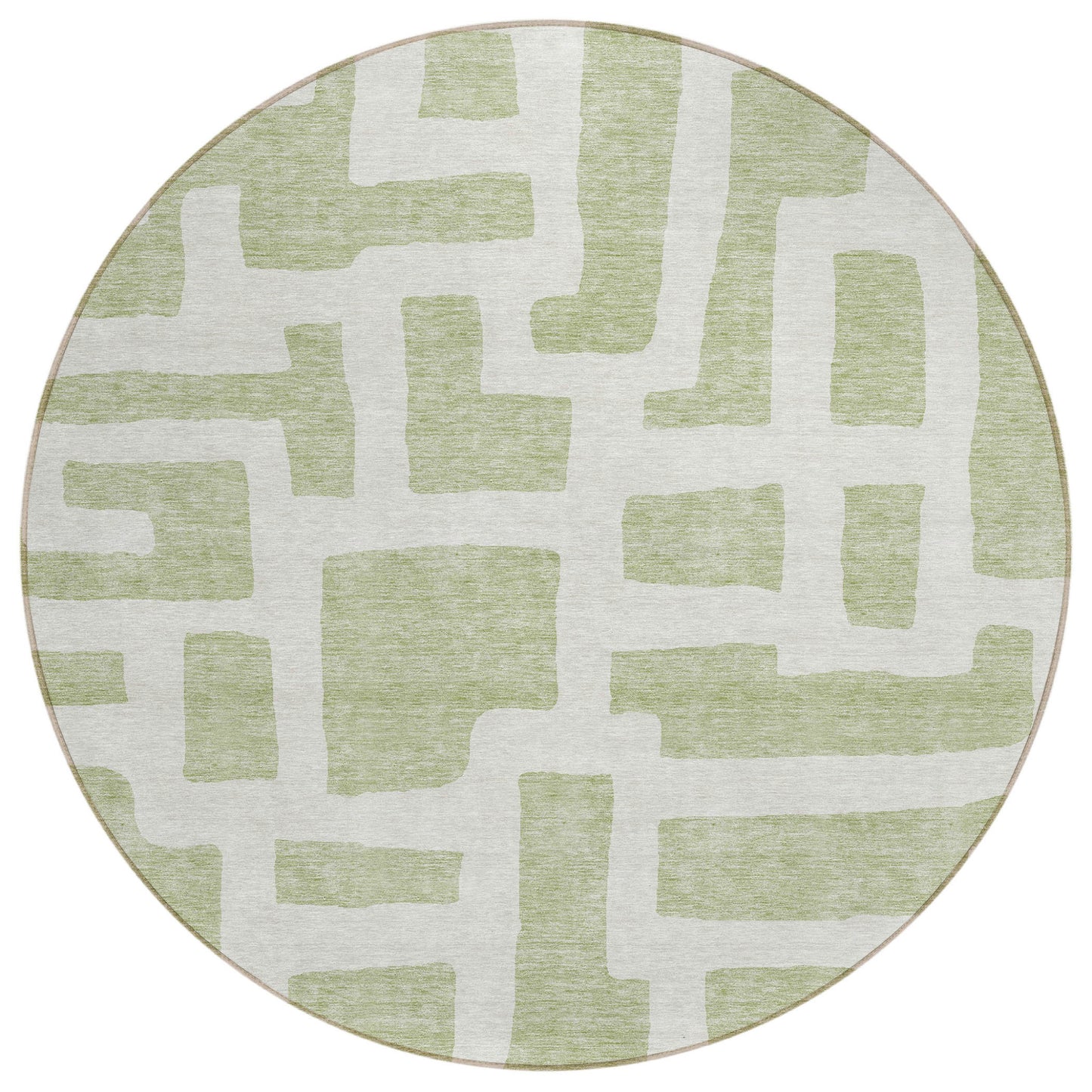 Tabselect Home Line 8' Artichoke Green And Ivory Round Abstract Washable Indoor Outdoor Area Rug