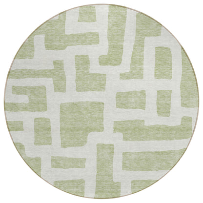 Tabselect Home Line 8' Artichoke Green And Ivory Round Abstract Washable Indoor Outdoor Area Rug
