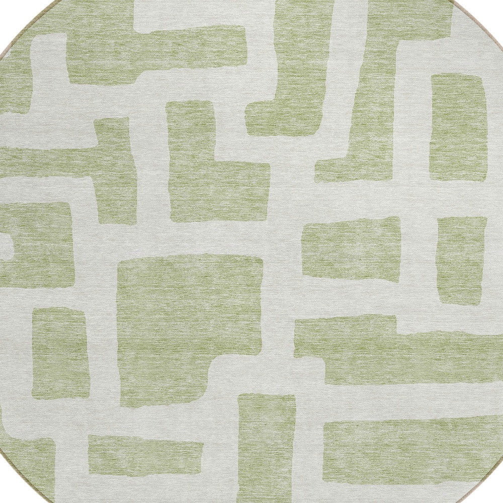 Tabselect Home Line 8' Artichoke Green And Ivory Round Abstract Washable Indoor Outdoor Area Rug