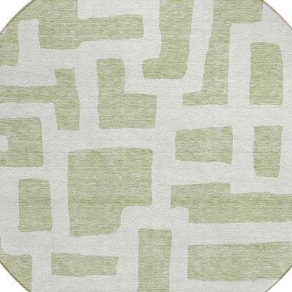 Tabselect Home Line 8' Artichoke Green And Ivory Round Abstract Washable Indoor Outdoor Area Rug