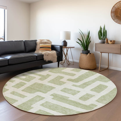 Tabselect Home Line 8' Artichoke Green And Ivory Round Abstract Washable Indoor Outdoor Area Rug